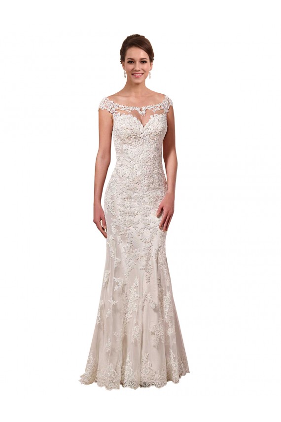 Online Blanco Cubierta Barco Ilusión Cola capilla Encaje Vestidos de novia