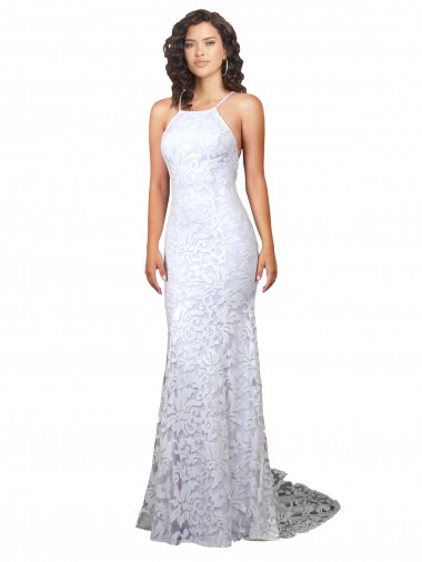 Online Blanco Cubierta Cuello Alto Barrer tren Encaje Vestidos de novia