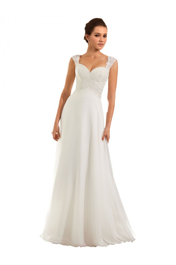 Online Blanco Cubierta Cuello de Corazón Cola capilla Gasa Encaje Vestidos de novia