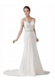 Online Blanco Cubierta Cuello de Corazón Cola capilla Gasa Playa Vestidos de novia