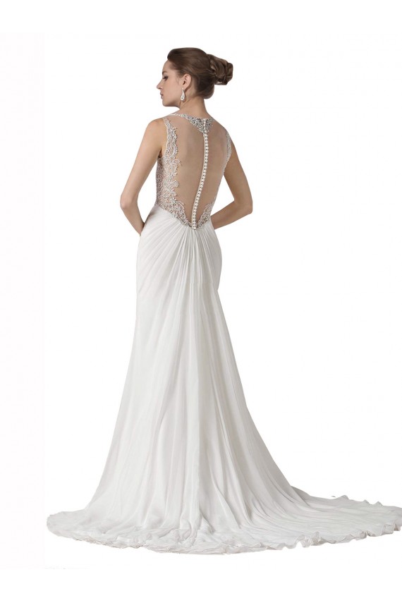 Online Blanco Cubierta Cuello de Corazón Cola capilla Gasa Playa Vestidos de novia
