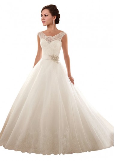 Online Blanco Hombros Descubiertos Cola capilla Tul Encaje Vestidos de novia