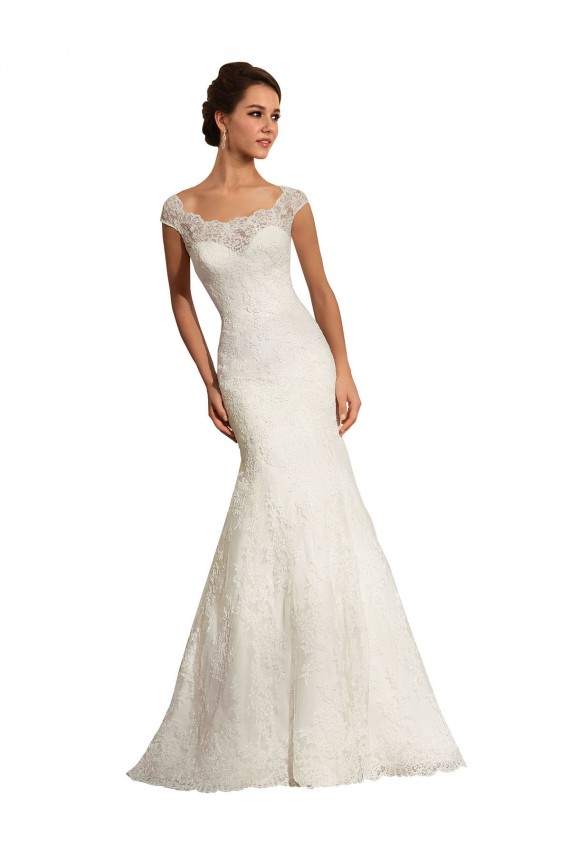Online Blanco Sirena Barco Cola capilla Encaje Vestidos de novia