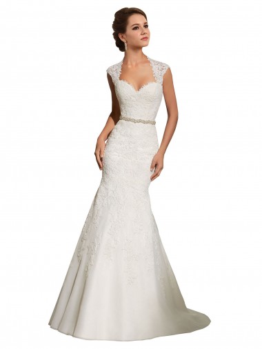 Online Blanco Sirena Cuello de Corazón Cola capilla Tul Encaje Vestidos de novia