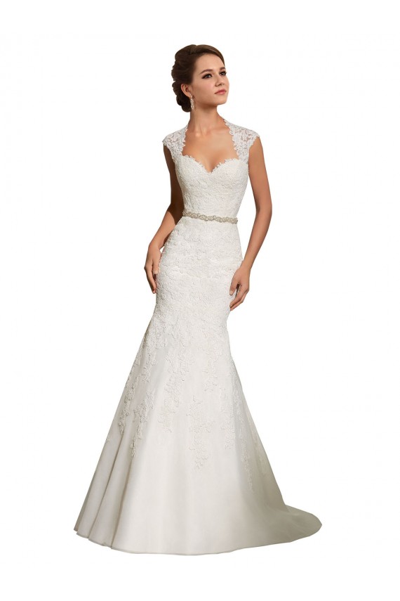 Online Blanco Sirena Cuello de Corazón Cola capilla Tul Encaje Vestidos de novia