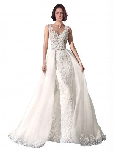 Online Blanco Sirena Cuello de Corazón Cola capilla Tul Encaje Vestidos de novia