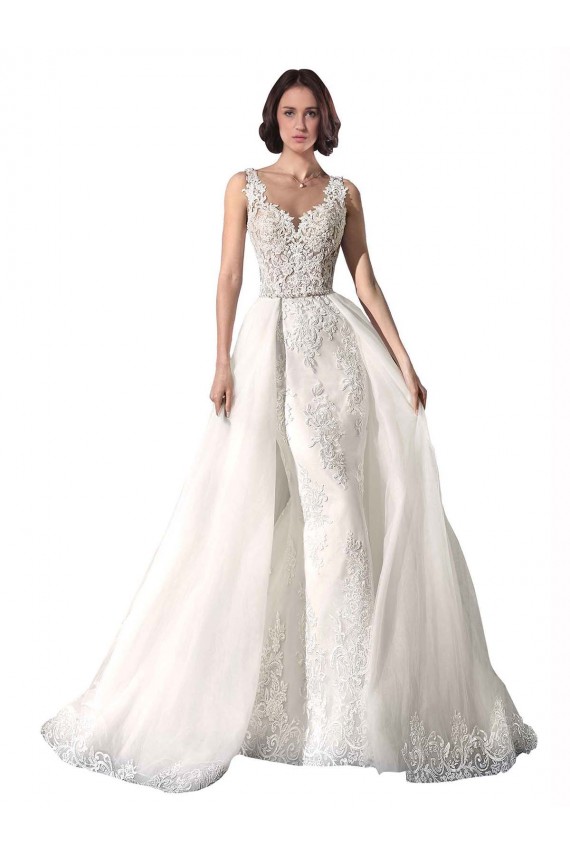 Online Blanco Sirena Cuello de Corazón Cola capilla Tul Encaje Vestidos de novia