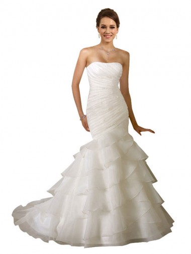 Online Blanco Sirena Cuello de Corazón Cola capilla Tul Vestidos de novia