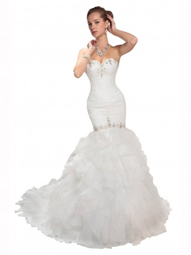 Online Blanco Sirena Cuello de Corazón Cola capilla Tul Vestidos de novia