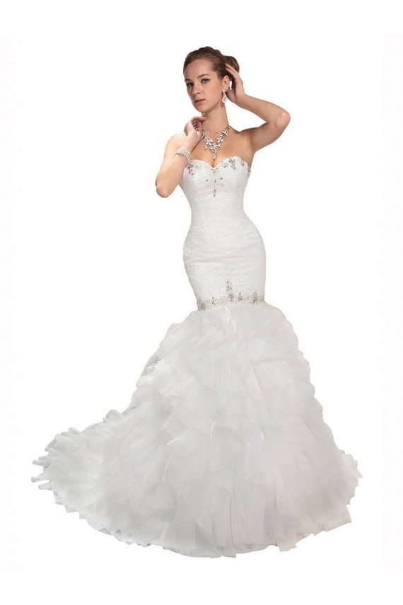 Online Blanco Sirena Cuello de Corazón Cola capilla Tul Vestidos de novia