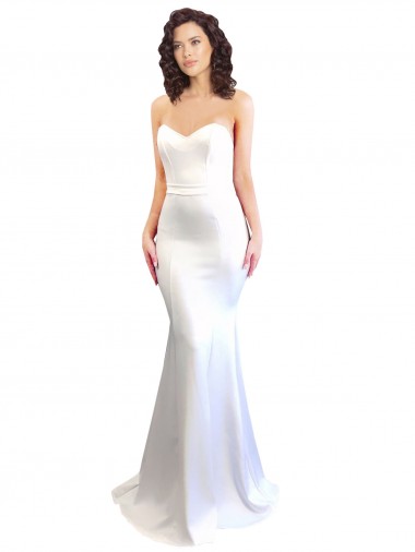 Online Blanco Sirena Cuello de Corazón Sin tirantes Cuello Alto Crepé Elástico Largo Formales Vestidos de dama de honor / Vestidos de fiesta