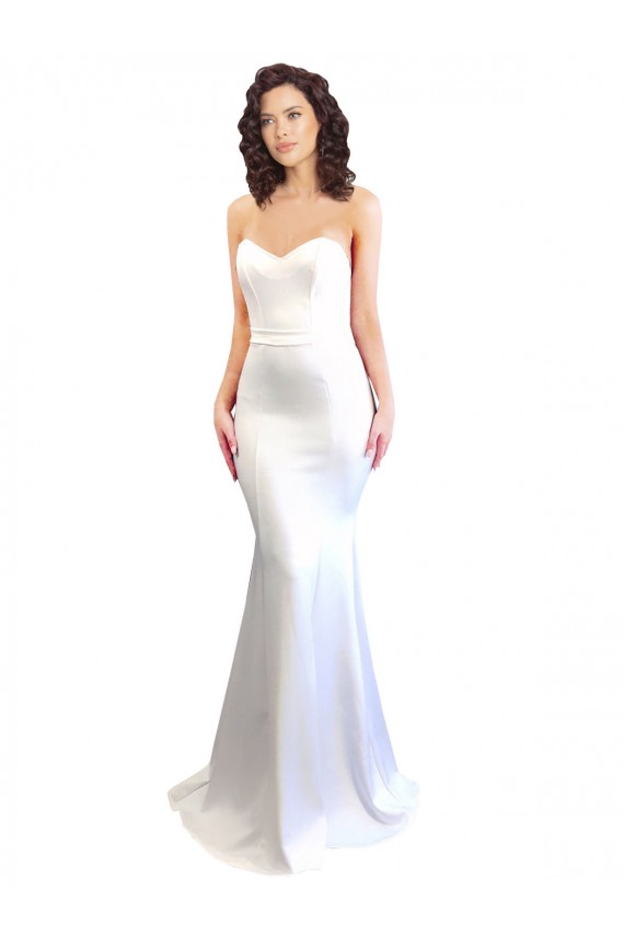 Online Blanco Sirena Cuello de Corazón Sin tirantes Cuello Alto Crepé Elástico Largo Formales Vestidos de dama de honor / Vestidos de fiesta