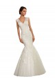 Online Blanco Sirena Cuello en V Cola capilla Tul Encaje Vestidos de novia