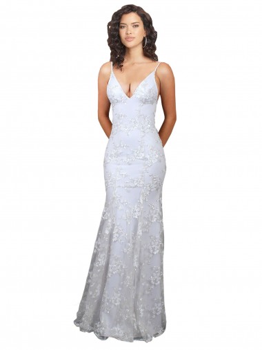 Online Blanco Sirena Cuello en V Cuello Alto Crepé Elástico Lentejuela Tul Largo Formales Vestidos de dama de honor / Vestidos de fiesta