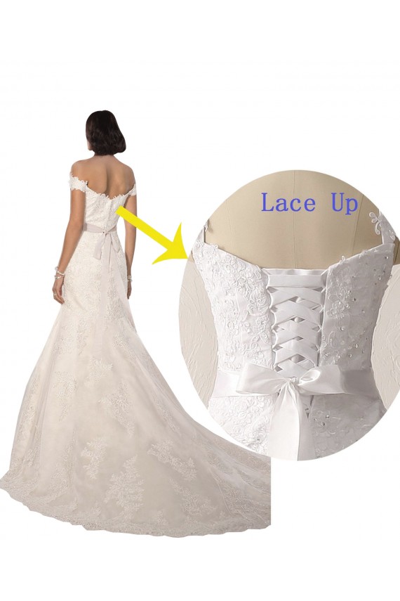 Online Blanco Sirena Hombros Descubiertos Cola capilla Encaje Playa Vestidos de novia