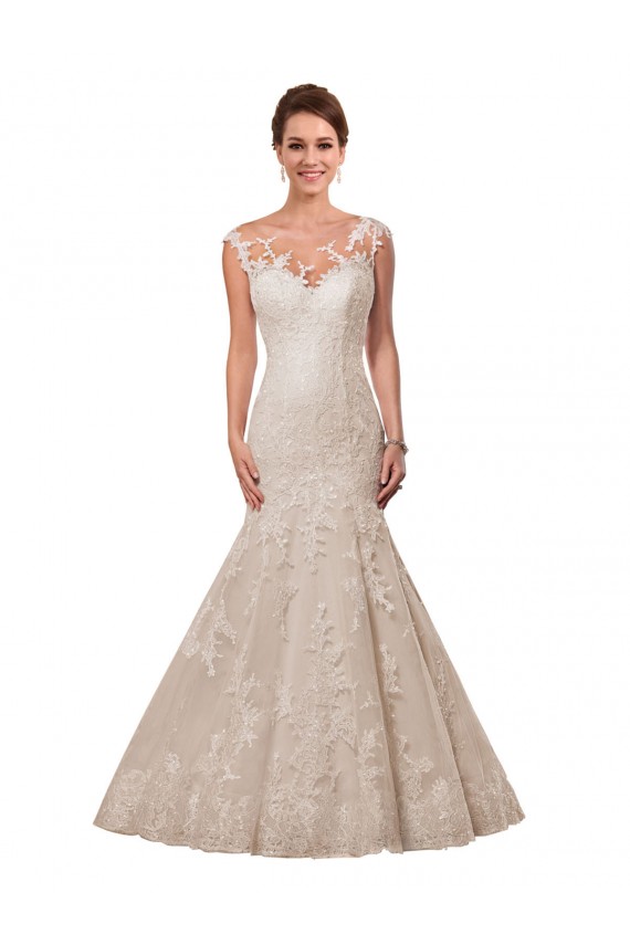 Online Blanco Sirena Ilusión Cola capilla Encaje Vestidos de novia