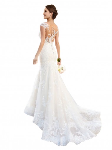 Online Blanco Sirena Ilusión Cola capilla Encaje Vestidos de novia