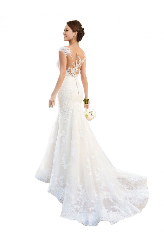 Online Blanco Sirena Ilusión Cola capilla Encaje Vestidos de novia