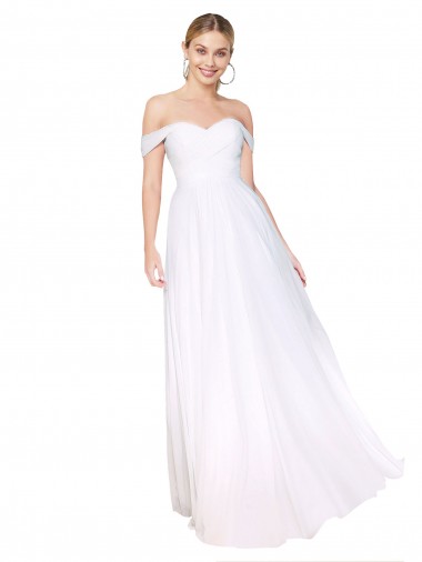 Online Blanco línea A Hombros Descubiertos Gasa Largo Formales Vestidos de dama de honor / Vestidos de fiesta