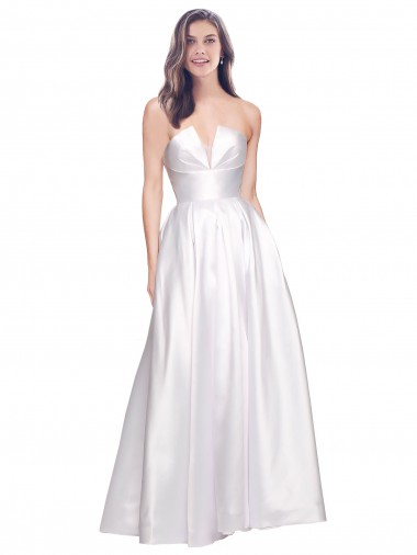 Online Blanco línea A Sin tirantes Satén elástico Largo Formales Vestidos de dama de honor / Vestidos de fiesta