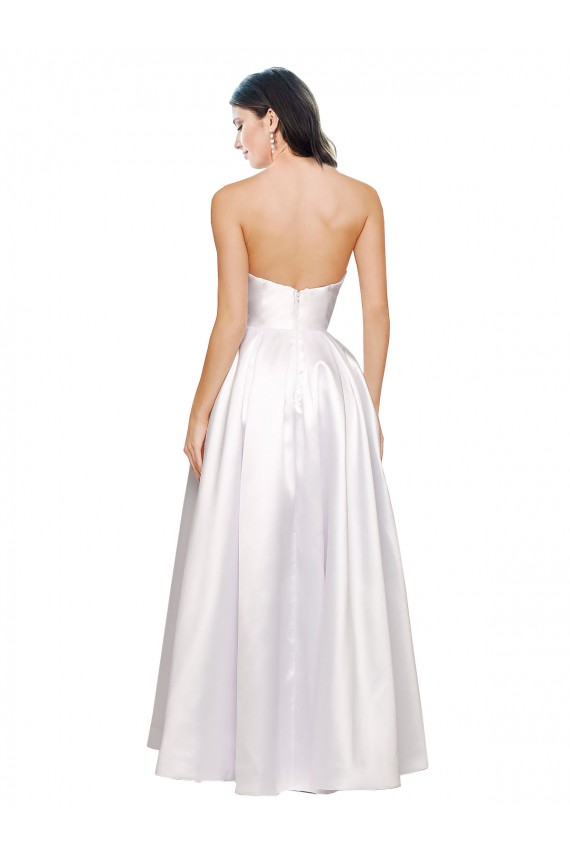 Online Blanco línea A Sin tirantes Satén elástico Largo Formales Vestidos de dama de honor / Vestidos de fiesta