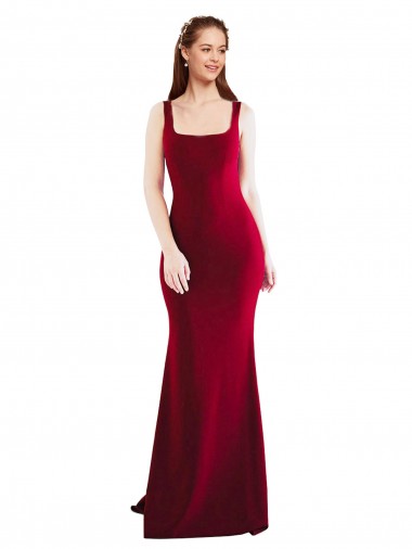Online Borgoña 10 Sirena Cuadrado Crepé Elástico Largo Formales Vestidos de dama de honor / Vestidos de fiesta