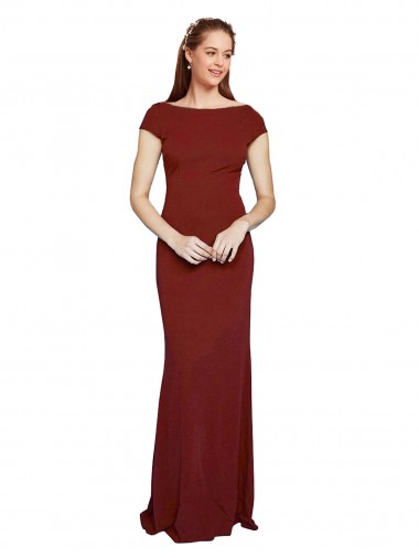 Online Borgoña 10 Sirena Cuello redondo Crepé Elástico Largo Formales Vestidos de dama de honor / Vestidos de fiesta