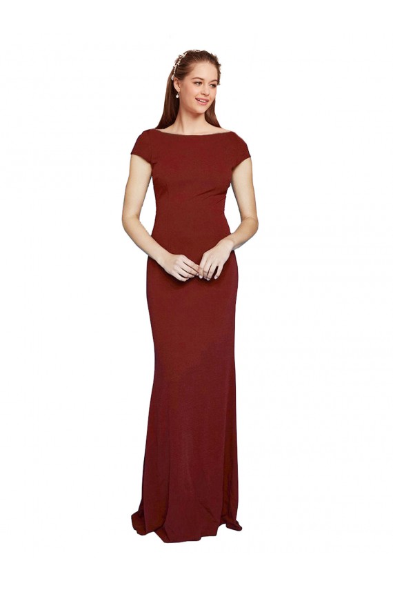 Online Borgoña 10 Sirena Cuello redondo Crepé Elástico Largo Formales Vestidos de dama de honor / Vestidos de fiesta