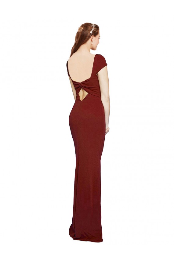 Online Borgoña 10 Sirena Cuello redondo Crepé Elástico Largo Formales Vestidos de dama de honor / Vestidos de fiesta