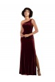 Online Borgoña Columna Un Hombre Terciopelo Elástico Largo Formales Vestidos de dama de honor / Vestidos de fiesta