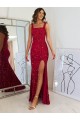 Online Borgoña Cubierta Cuadrado Lentejuelas Terciopelo Largo Vestidos de fiesta