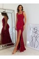 Online Borgoña Cubierta Cuadrado Lentejuelas Terciopelo Largo Vestidos de fiesta