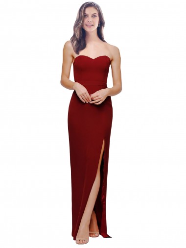 Online Borgoña Cubierta Cuello de Corazón Crepé Elástico Largo Formales Vestidos de dama de honor / Vestidos de fiesta