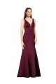 Online Borgoña Cubierta Cuello en V Satén Largo Formales Vestidos de dama de honor / Vestidos de fiesta