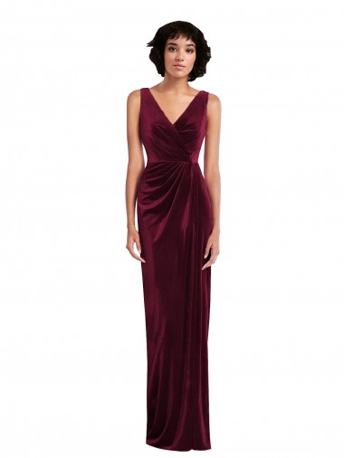 Online Borgoña Cubierta Cuello en V Terciopelo Elástico Largo Vestidos de dama de honor / Vestidos de fiesta