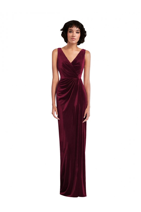 Online Borgoña Cubierta Cuello en V Terciopelo Elástico Largo Vestidos de dama de honor / Vestidos de fiesta