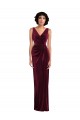 Online Borgoña Cubierta Cuello en V Terciopelo Elástico Largo Vestidos de dama de honor / Vestidos de fiesta