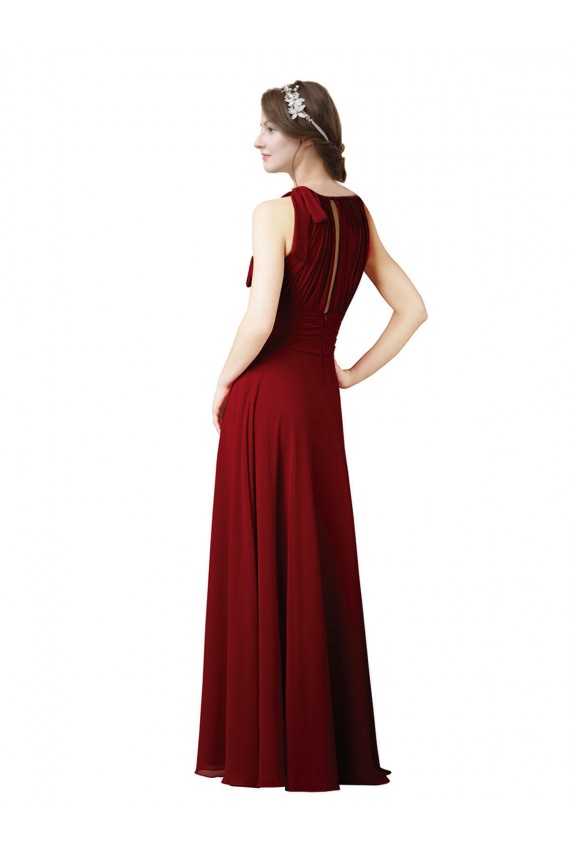 Online Borgoña Cubierta Halter Gasa Largo Vestidos de dama de honor