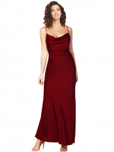 Online Borgoña Cubierta Satén sedoso Largo Formales Vestidos de dama de honor / Vestidos de fiesta