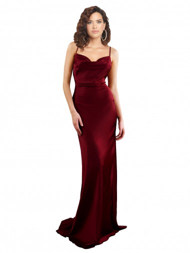 Online Borgoña Cubierta Satén sedoso Largo Formales Vestidos de dama de honor / Vestidos de fiesta