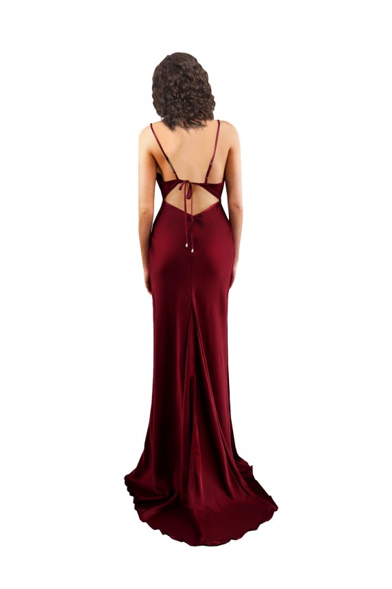 Online Borgoña Cubierta Satén sedoso Largo Formales Vestidos de dama de honor / Vestidos de fiesta