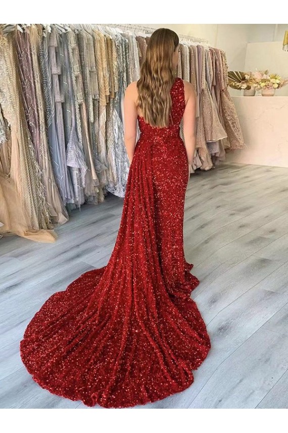 Online Borgoña Cubierta Un Hombre Cola corte Lentejuelas Terciopelo Largo Vestidos de fiesta