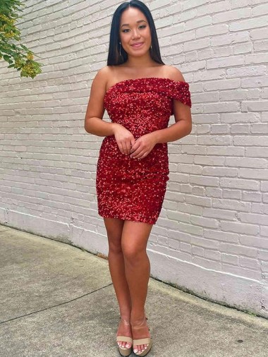 Online Borgoña Cubierta Un Hombre Corto Lentejuelas Terciopelo Corto Vestidos de fiesta
