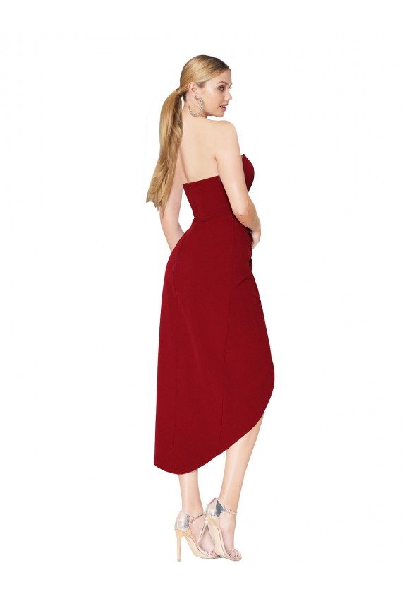 Online Borgoña Sirena Cuello Alto Crepé Elástico Corto Asimétrico Formales Vestidos de dama de honor / Vestidos de fiesta / Vestidos de cóctel