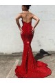 Online Borgoña Sirena Cuello de Corazón Cola corte Lentejuelas Terciopelo Largo Vestidos de fiesta