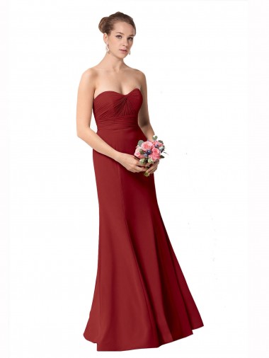 Online Borgoña Sirena Cuello de Corazón Gasa Largo Vestidos de dama de honor