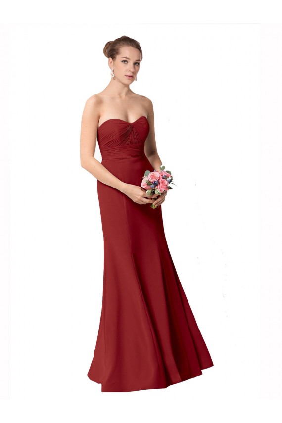 Online Borgoña Sirena Cuello de Corazón Gasa Largo Vestidos de dama de honor