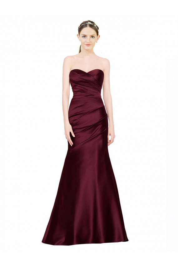 Online Borgoña Sirena Cuello de Corazón Satén Largo Formales Vestidos de dama de honor / Vestidos de fiesta