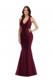 Online Borgoña Sirena Cuello en V Satén sedoso Largo Formales Vestidos de dama de honor / Vestidos de fiesta