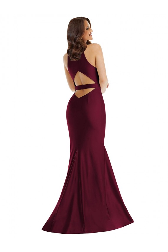 Online Borgoña Sirena Cuello en V Satén sedoso Largo Formales Vestidos de dama de honor / Vestidos de fiesta